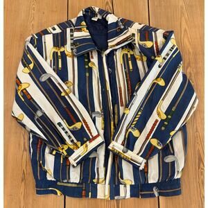 Vintage‎ Fuda International 100% Silk Bomber Jacket Striped Golf